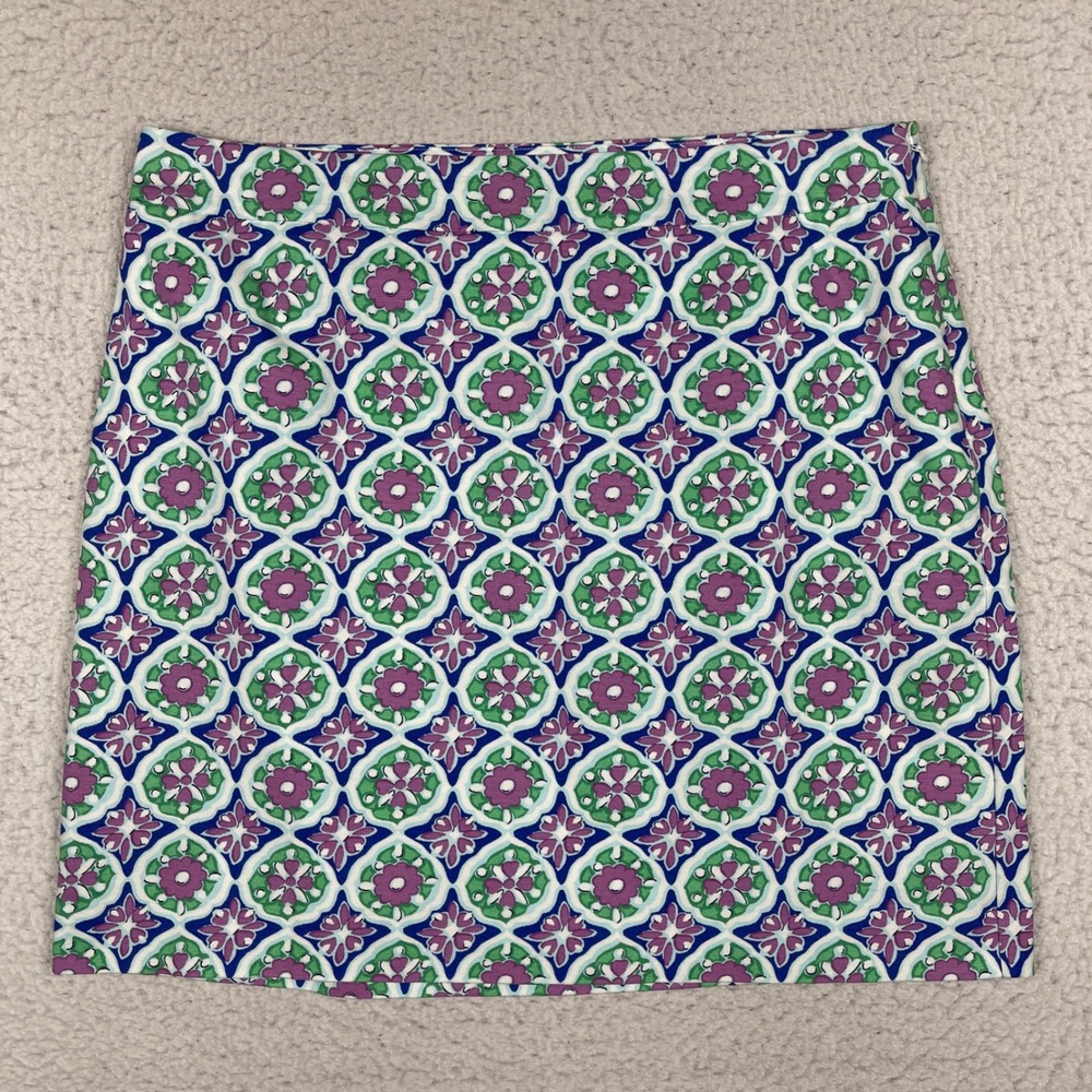Talbots A-Line Skirt Womens 16P Purple Green Medallion Geometric Floral Casual